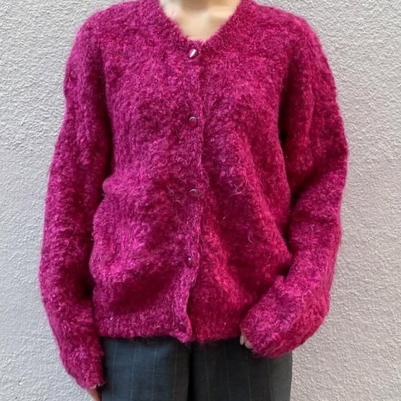 Clifford & Wills Mohair Cranberry Aubergine Cardigan Fuzzy Marled Boucle - Picture 11 of 13